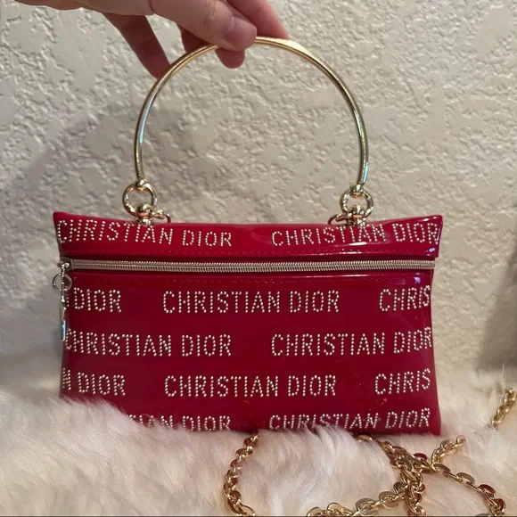 Dior Beauty Cosmetic Pouch to Crossbody Bag and Handbag Red Stud Patent Leather - Picture 6 of 16